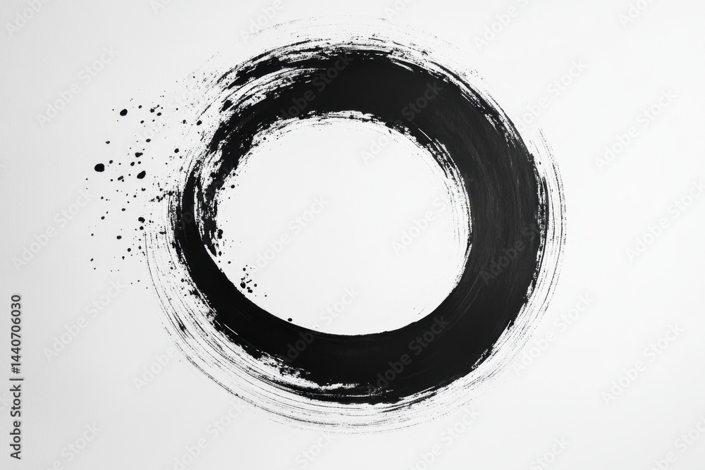 Poster abstract zen circle brush stroke on white background artistic design element with expressive ink tex