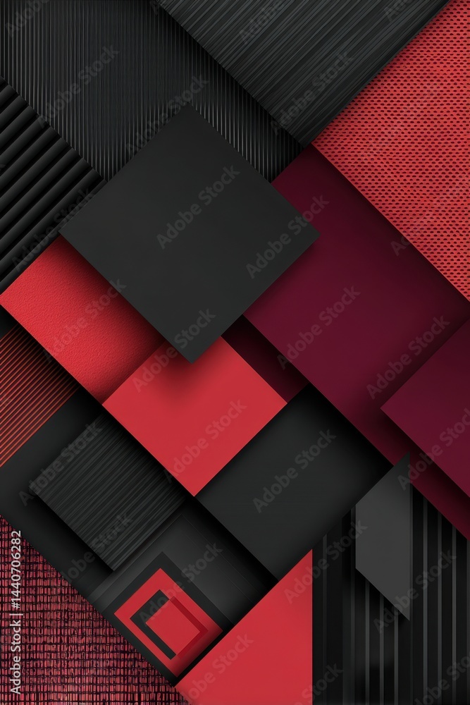 Poster abstract geometric composition with red and black squares and rectangles creating a modern and styli