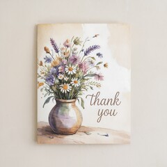 thank you expression and abstract background with flowers in a vase