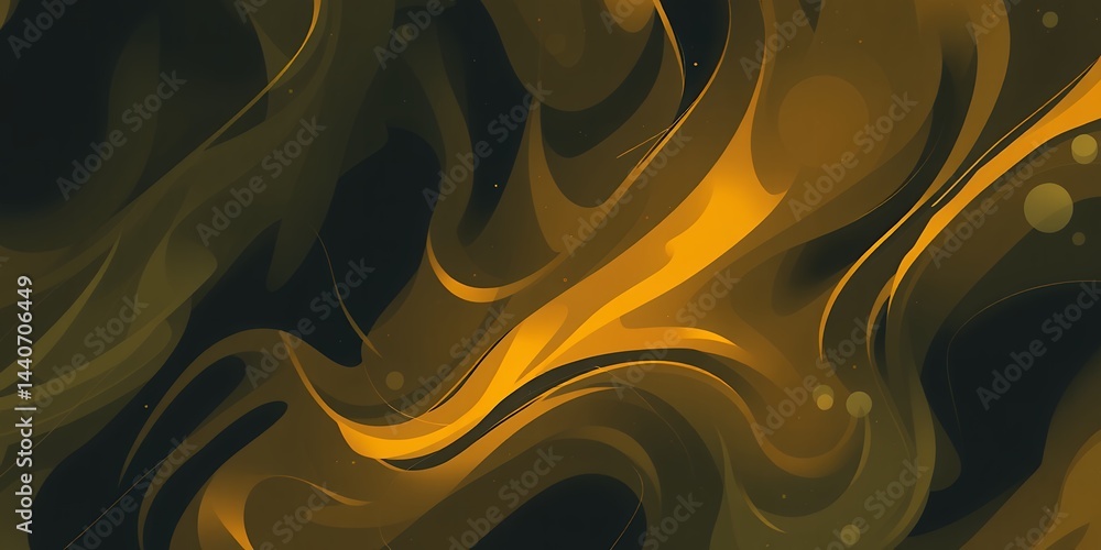 Aufkleber abstract background featuring swirling golden and black shapes with bokeh elements