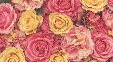 Naklejka premium Floral Arrangement of Roses in Pink and Yellow Hues
