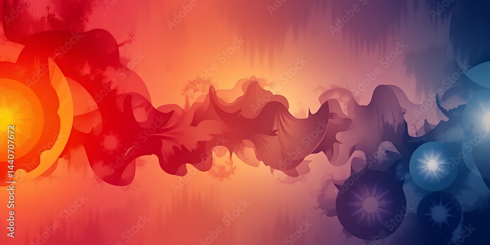 Poster abstract gradient background with a blend of warm and cool colors and circular shapes