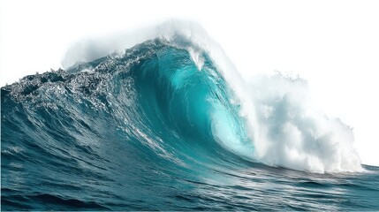 Majestic ocean wave cresting with power and beauty showcasing the dynamic energy of nature against a white background capturing the essence of marine life and coastal scenery