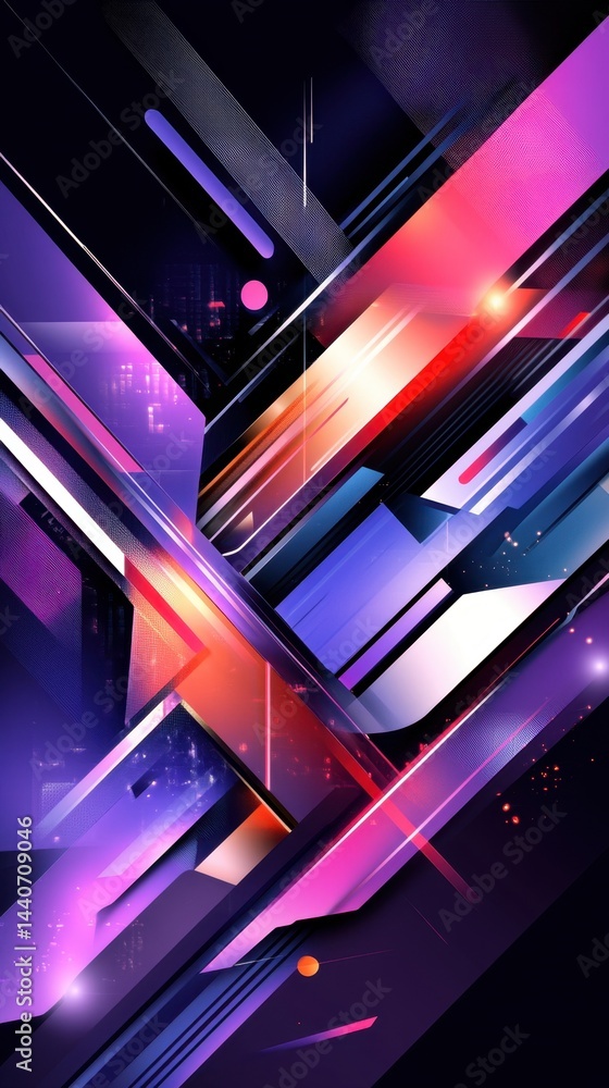 Poster dynamic abstract composition with vibrant colors and geometric shapes creating a futuristic and ener