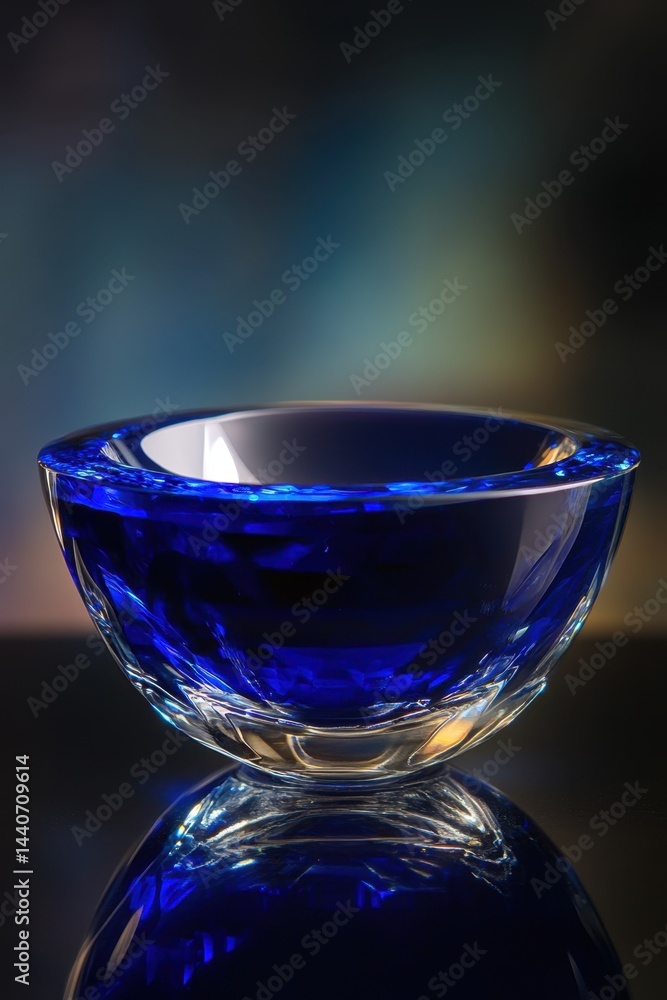 Aufkleber captivating blue glass bowl reflecting on a dark surface creating a mesmerizing visual effect with a