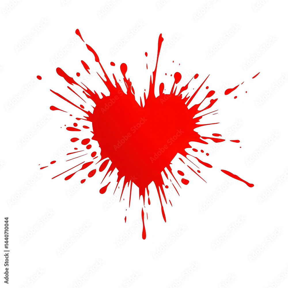 Poster vibrant red heart with splattered paint effect creates dynamic and artistic expression of love and p