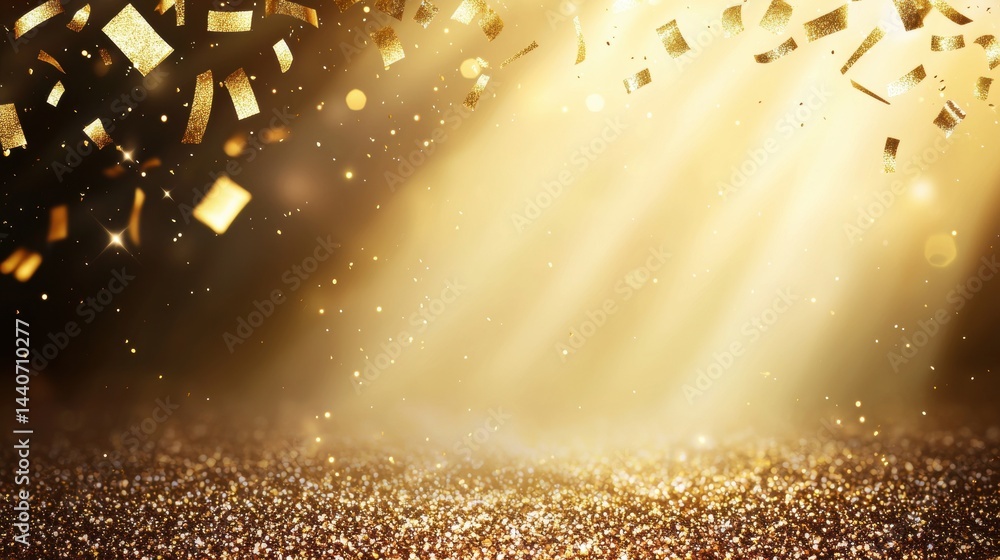 Poster gradient gold backgrounds confetti copy space gold gradient background with shimmering gold confetti