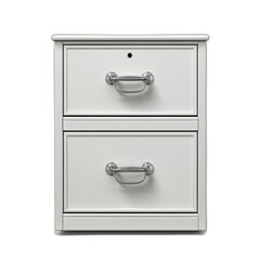 White nightstand with drawers isolated on transparent background.