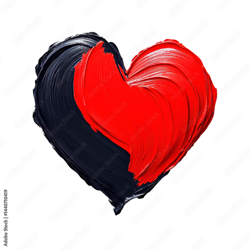 Poster heart shape is painted with bold red and black brushstrokes, creating striking contrast and artistic
