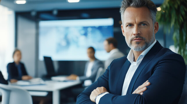 Confident caucasian male business executive in modern office environment