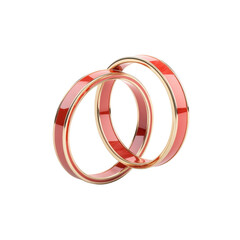 Two elegant gold and red bangles are intertwined, showcasing sleek and modern design. glossy finish and vibrant colors create luxurious and stylish appearance, perfect for fashion accessories
