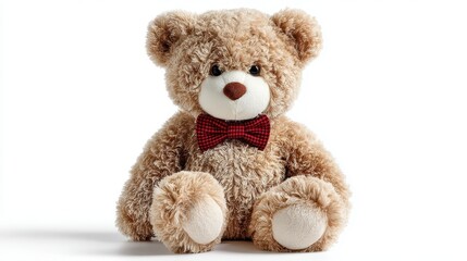 Obraz premium a soft, plush teddy bear with a bowtie on a white isolated background, cute and cuddly design