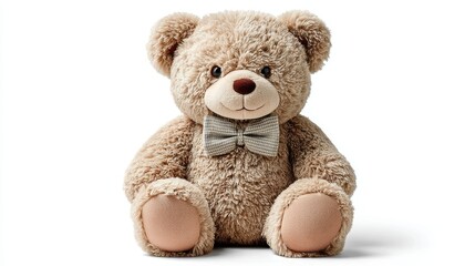 Obraz premium a soft, plush teddy bear with a bowtie on a white isolated background, cute and cuddly design