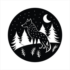  Nature circle with wolf silhouette vector illustration