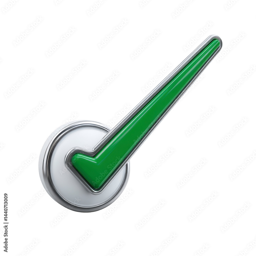 Poster 3d green check mark with metallic outline symbolizes approval or success. check mark is prominently 