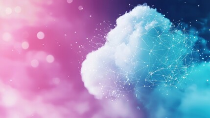 Fototapeta premium Cloud Networking Colourful Silhouette Abstract cloud network with colorful human silhouettes integrated, representing data flow and user connectivity in a vibrant digital space.