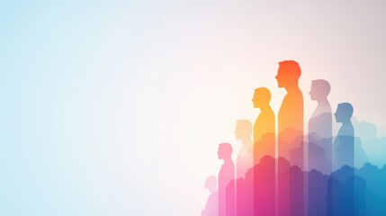 Fototapeta premium Cloud Networking Colourful Silhouette Dynamic cloud formation with integrated colorful human silhouettes, representing diverse users accessing cloud services.
