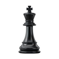 Glossy black chess king piece stands tall, symbolizing power and strategy in game of chess. piece is intricately designed, reflecting light on its smooth surface