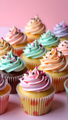 Colorful Frosted Cupcakes With Decorative Sprinkles Fun Dessert Arrangement