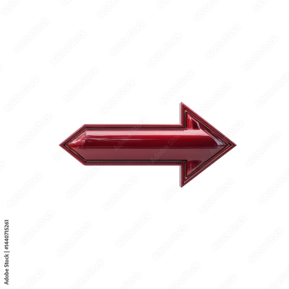 Poster shiny red arrow pointing to left on plain background, symbolizing direction or navigation. glossy fi