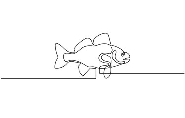 Single one line drawing Fish and wild marine animals concept. Continuous line draw design graphic vector illustration.