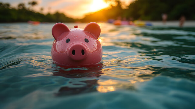 Pink piggy bank in a lifebuoy, symbolizing financial protection and emergency planning