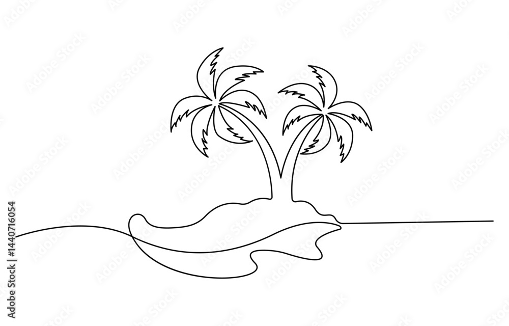 Poster continuous one line drawing of palm tree vector. coconut tree single outline vector illustration, is