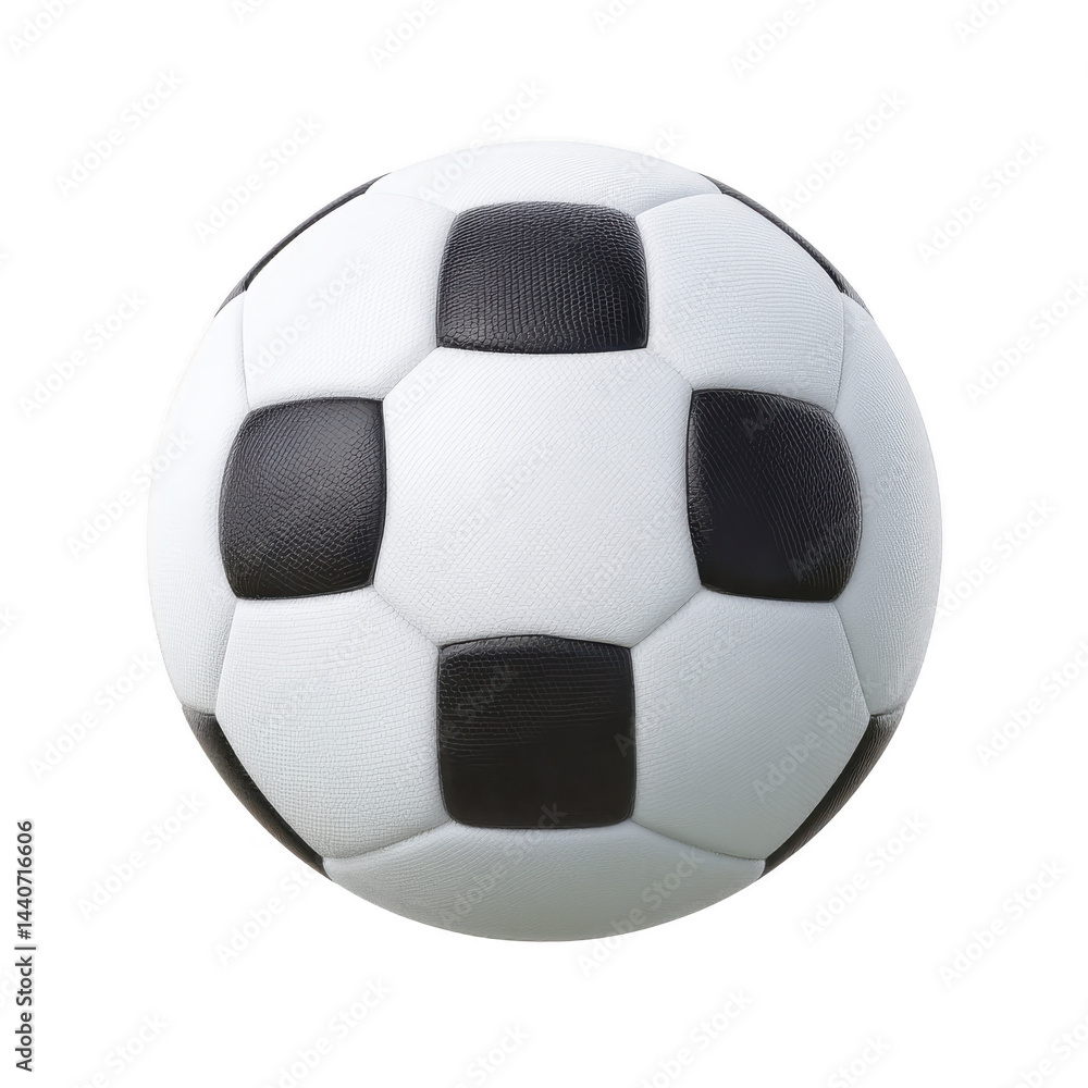 Poster classic black and white soccer ball with hexagonal and pentagonal patterns, isolated on transparency
