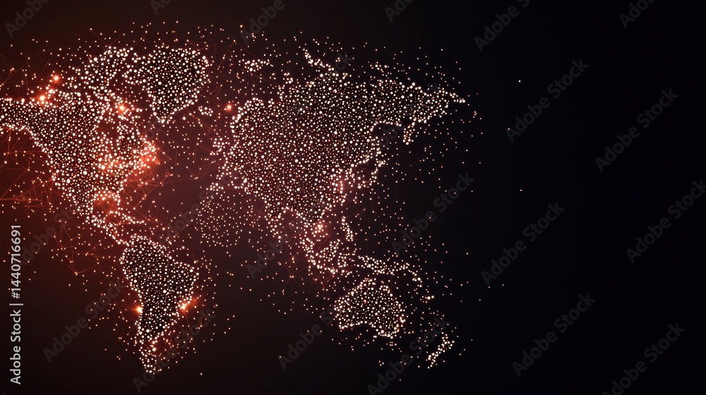 Poster world map business industry network 3d world map with data points representing different industries 