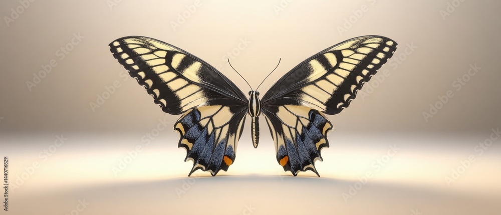 Poster graceful eastern tiger swallowtail butterfly with open wings on soft background studio shot in high 