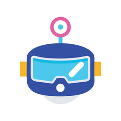 Cute vector robot head with antenna and screen isolated on white