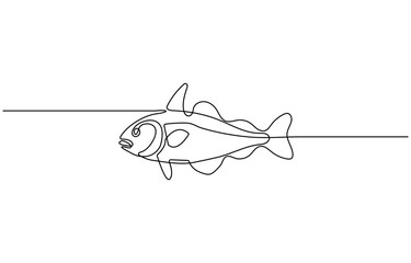 Single one line drawing Fish and wild marine animals concept. Continuous line draw design graphic vector illustration. © ANJALI