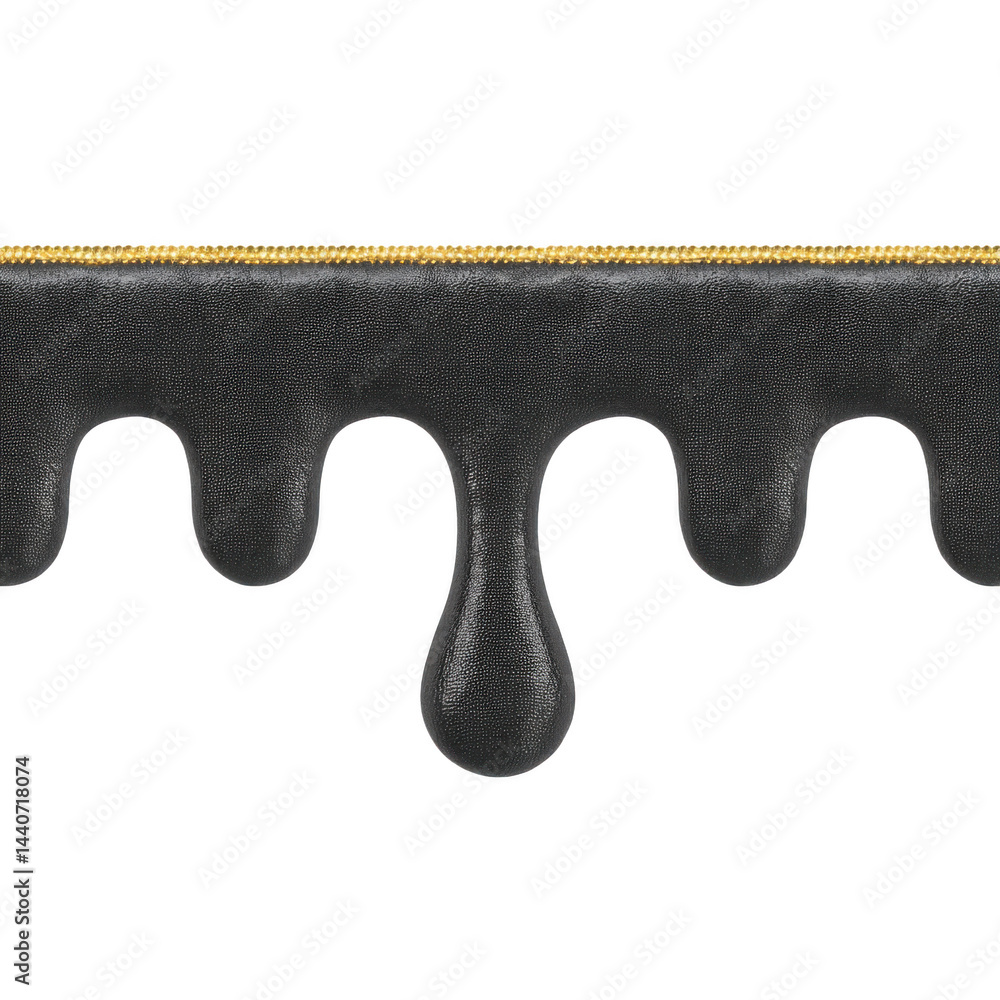 Poster black liquid drips down in smooth, glossy texture, creating dramatic and artistic effect. top edge i
