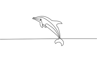 Fototapeta premium Continuous one line drawing of dolphin. Simple illustration of dolphin pair line art vector illustration