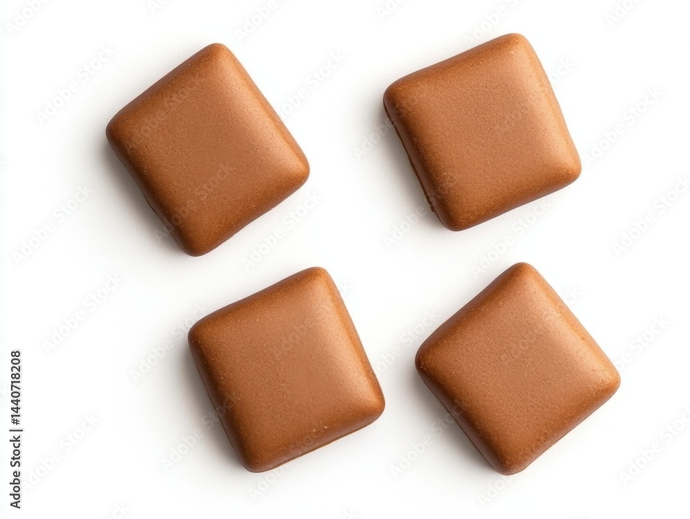 Poster four brown diamond shaped candies on a white background creating a simple and clean composition with