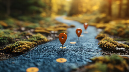 Road map with milestone pins, visualizing planning and goal-oriented direction