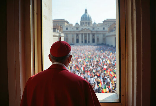 Pope of the Catholic Church looking at the crowd in St. Peter's Square, in the Vatican