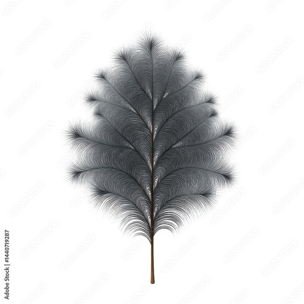 Poster delicate, intricate feather with symmetrical pattern and soft texture, resembling leaf, set against 