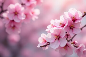 Fototapeta premium Delicate pink sakura blossoms in full bloom, creating a soft, repeating pattern , spring background, spring texture