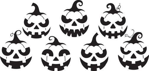 Fototapeta premium Silhouette Collection of Halloween Pumpkin Heads with Different Expressions, Perfect for Spooky, Horror, and Seasonal Illustrations