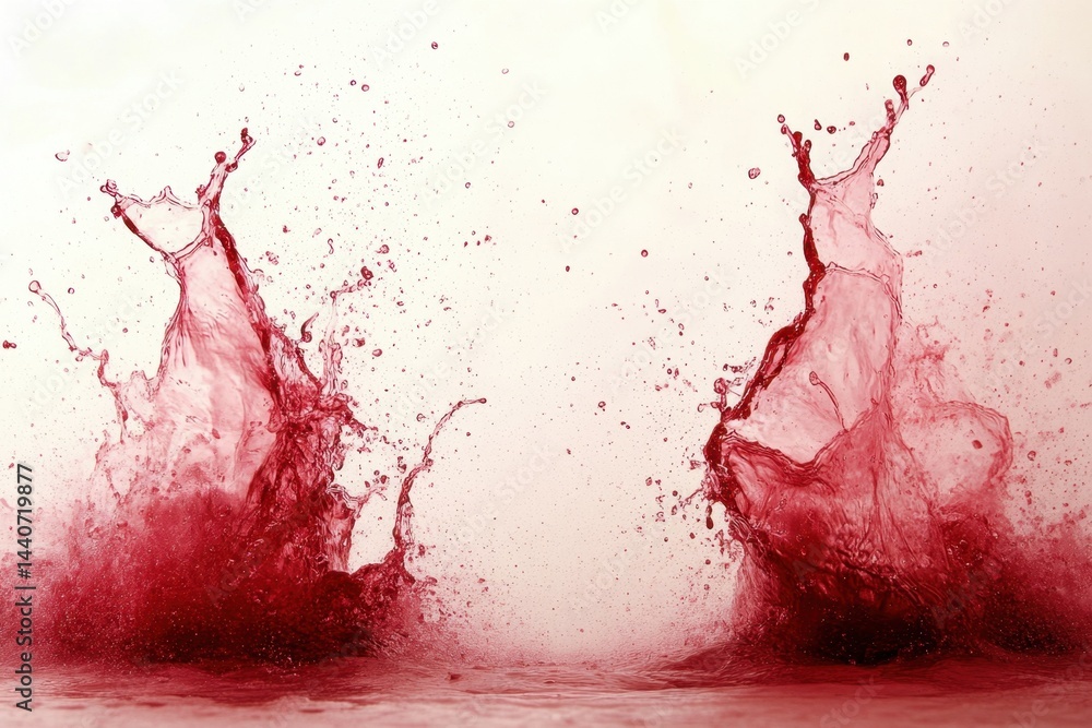 Poster dynamic splash of red liquid creating abstract forms on a light backdrop capturing motion and energy