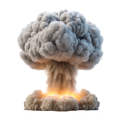 Large, dramatic explosion with towering mushroom cloud of smoke and fire, symbolizing destruction and power. scene is intense and dynamic, capturing raw energy of blast