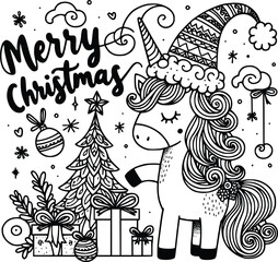Magical Christmas Unicorn Clipart – Festive Holiday Illustration