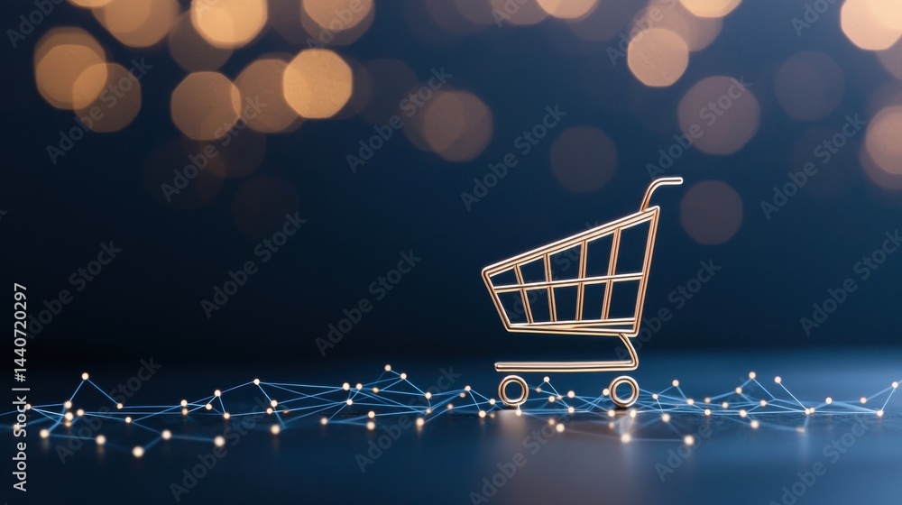 Poster shopping cart network interface online shopping shopping cart icon on a digital interface with netwo
