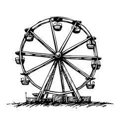 Ferris wheel sketch illustration for funfair, with copy space