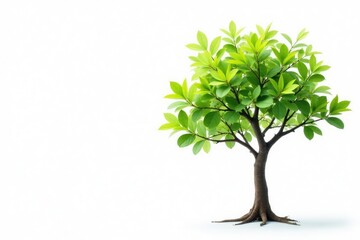 Fototapeta premium Young tree, delicate leaves, isolated white background, botanical, bright