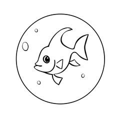 Aquarium fish outline, black and white icon, with copy space