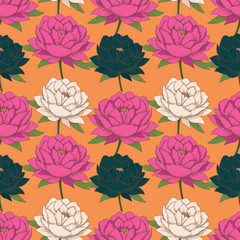 Seamless watercolor botanical pattern with spring flowers and leaves