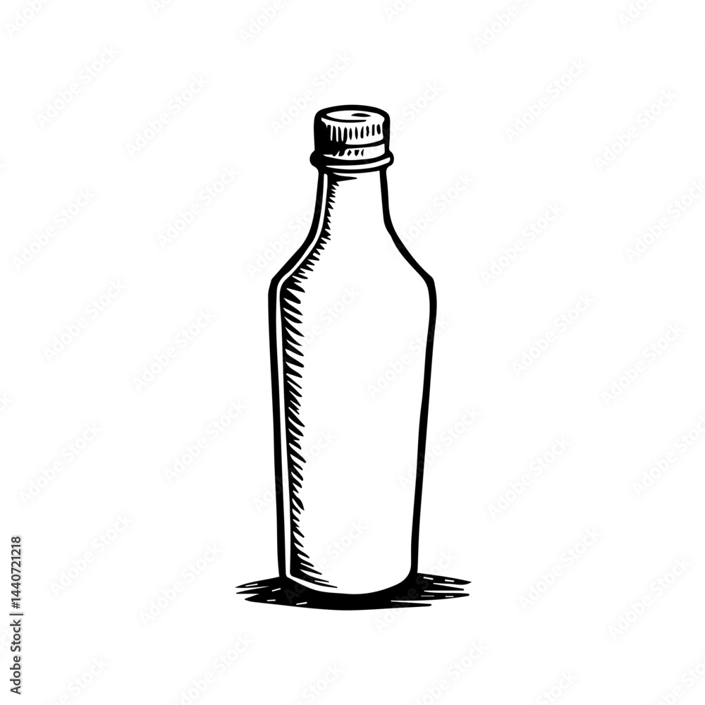 Poster simple sketch of an empty bottle against a white background, with copy space