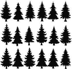 "Christmas Tree Silhouette Vector Collection in Minimalist and Festive Styles for Holiday Design Projects"